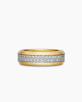 Beveled Two Row Band Ring in 18K Yellow Gold with Diamonds, 8mm